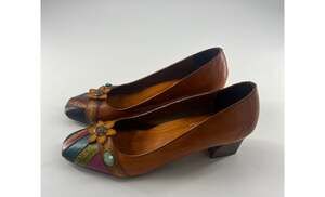 Elite by Corkys Shoes Women Size 10 Brown Multicolor Floral Boho Gladiolus Heels